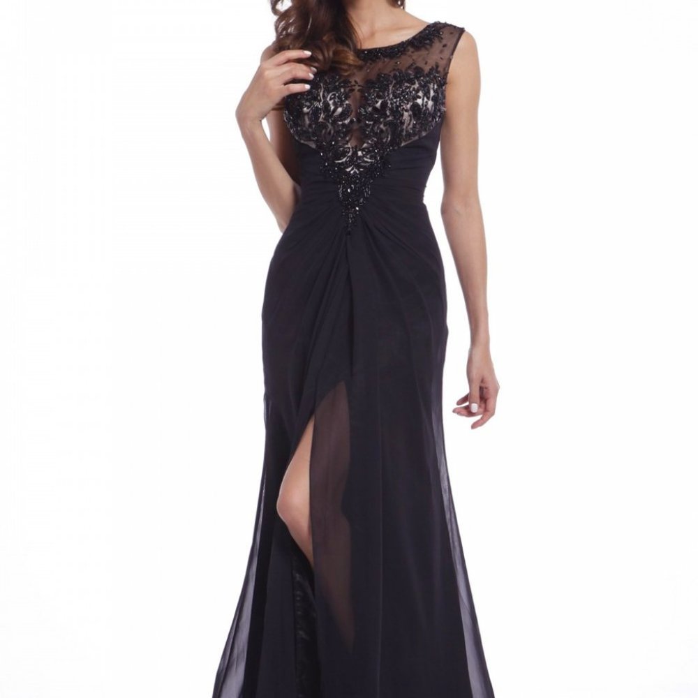 Illusion Neck Leg Slit A-Line Prom Dress CD954